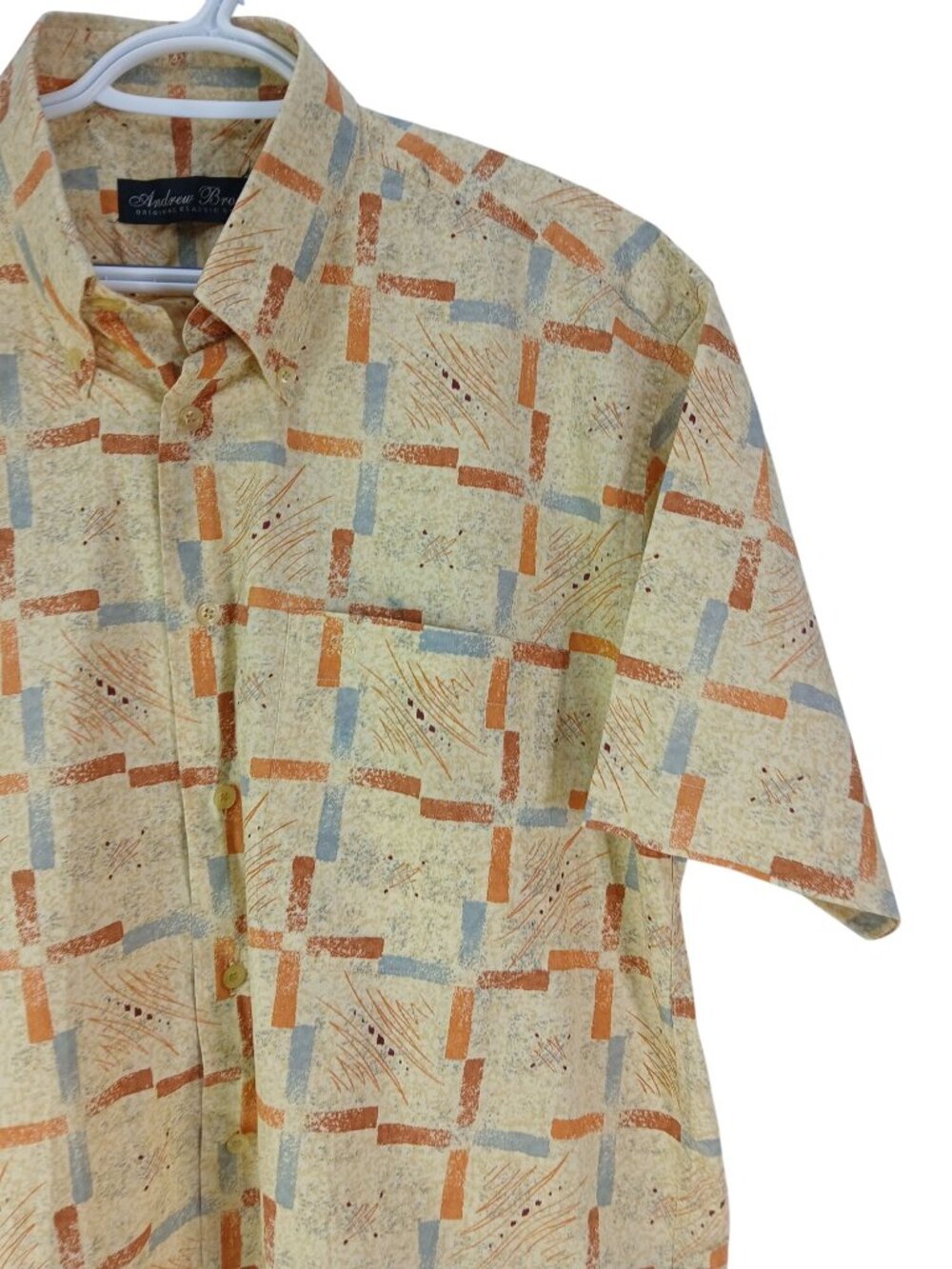 Vintage Andrew Brown Mens Short Sleeve Button Shirt Abstract Print Size L Logo - Picture 2 of 15